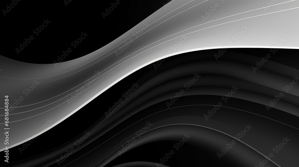 Poster a black and white abstract background with wavy lines and a black background with a white stripe on 