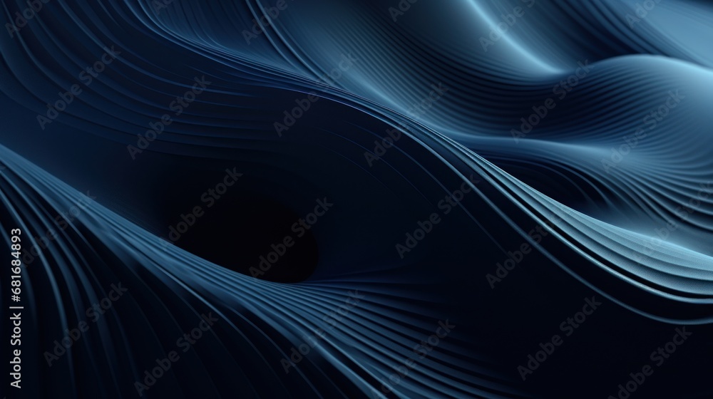 Poster a dark blue background with wavy lines and a black hole in the middle of the center of the image and