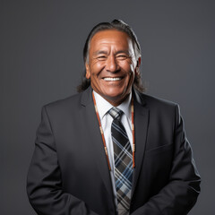 Professional Excellence Portrayed: Native American Businessman in Suit for Corporate Branding and Diversity Campaigns
