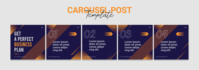 Carousel post template set, Modern instagram carousel post design, Editable social media microblog business carousel post, eps 10.