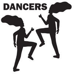 Black and white vector flat illustration: Lady dancer with big hair