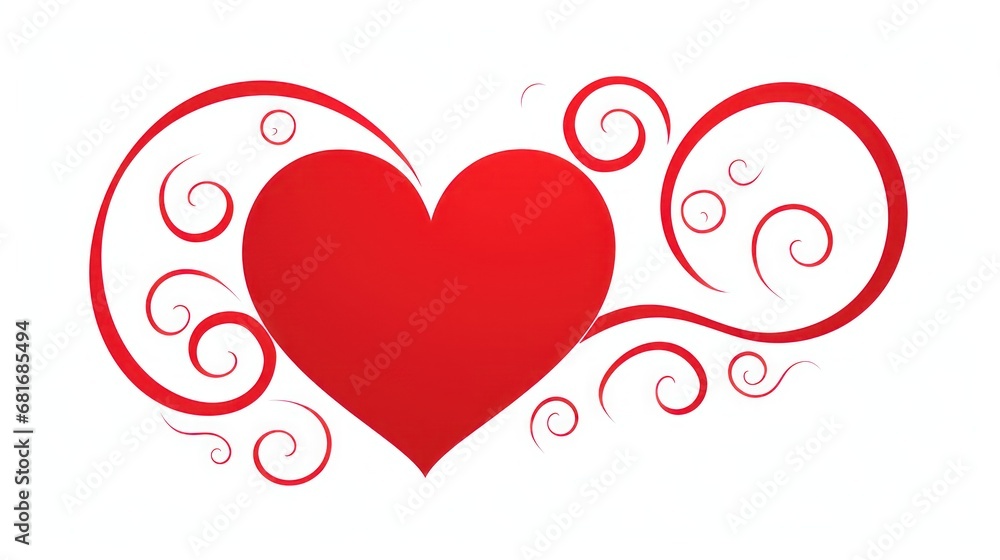 Poster a red heart on a white background with swirls and a swirly design on the side of the heart.