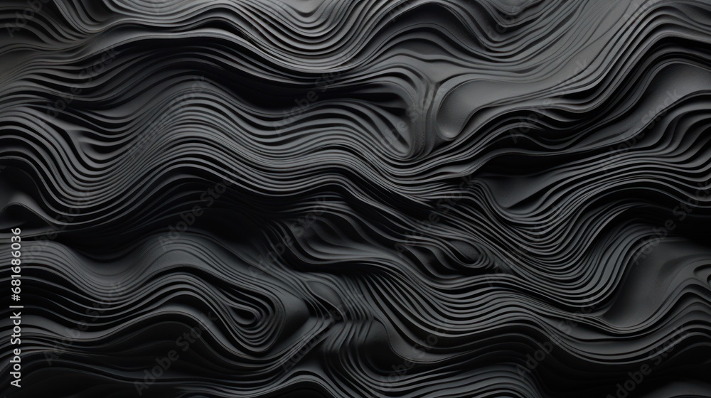 Poster a black and white photo of a wavy pattern on a surface with a light in the middle of the image.