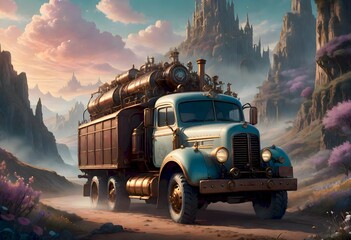 Steampunk Truck with Intricate Details, Generative AI - obrazy, fototapety, plakaty