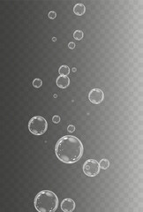 Realistic soap vector bubbles png isolated on transparent background. The effect of falling and flying bubbles. Glass bubble effect.	
