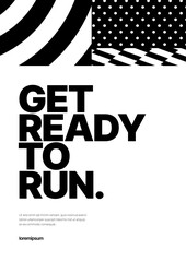 Vector layout template design for run, championship or sports event. Poster design with abstract running track on stadium with lane. Design for flyer, poster, cover, brochure, banner or background.