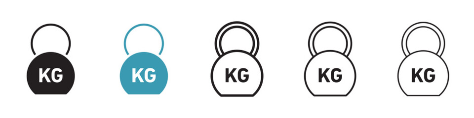 Weight vector icon set. Heavy kg load vector symbol. Kilo mass vector pictogram for UI designs in black and white color. - obrazy, fototapety, plakaty