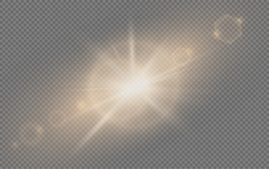 Set of realistic vector gold stars png. Set of vector suns png. Golden flares with highlights.	
