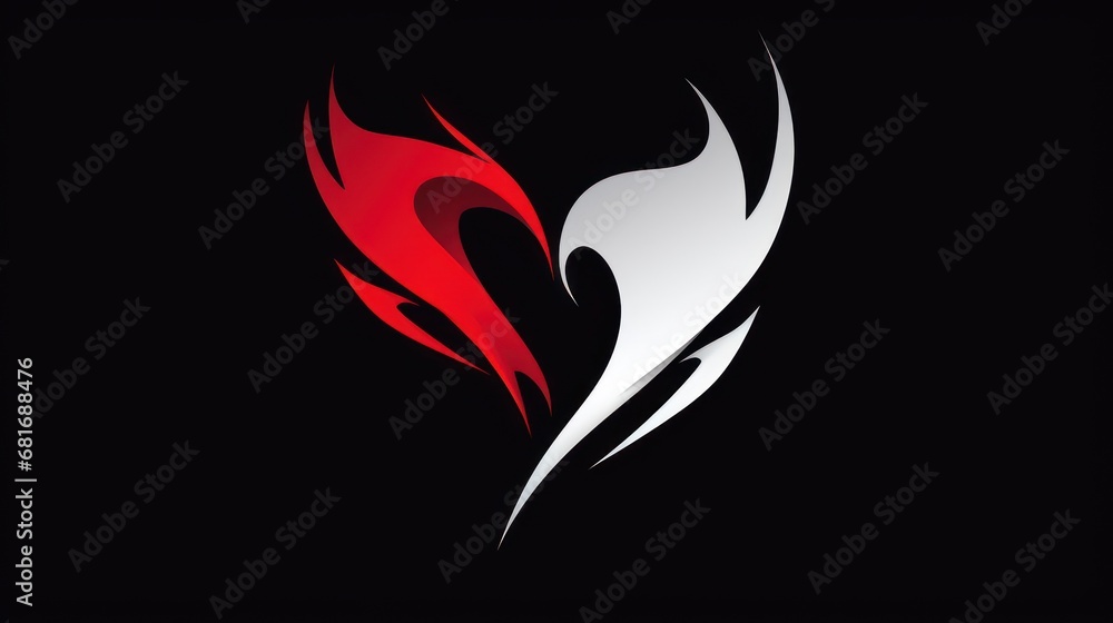 Poster a red and white bird logo on a black background with a red and white bird on the left side of the im