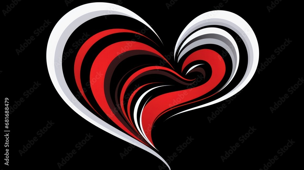 Aufkleber a red and white heart shaped object on a black background with a white and red swirl in the middle o