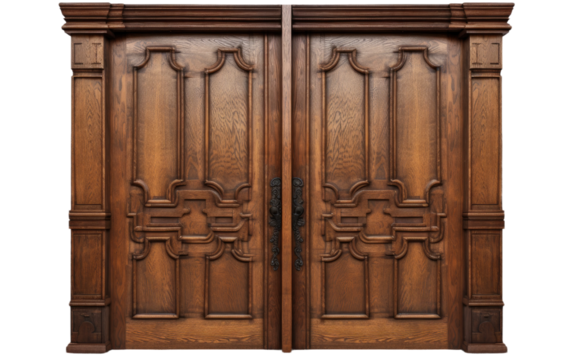 Timeless Timber Door Elegant Entryway on a White or Clear Surface PNG Transparent Background