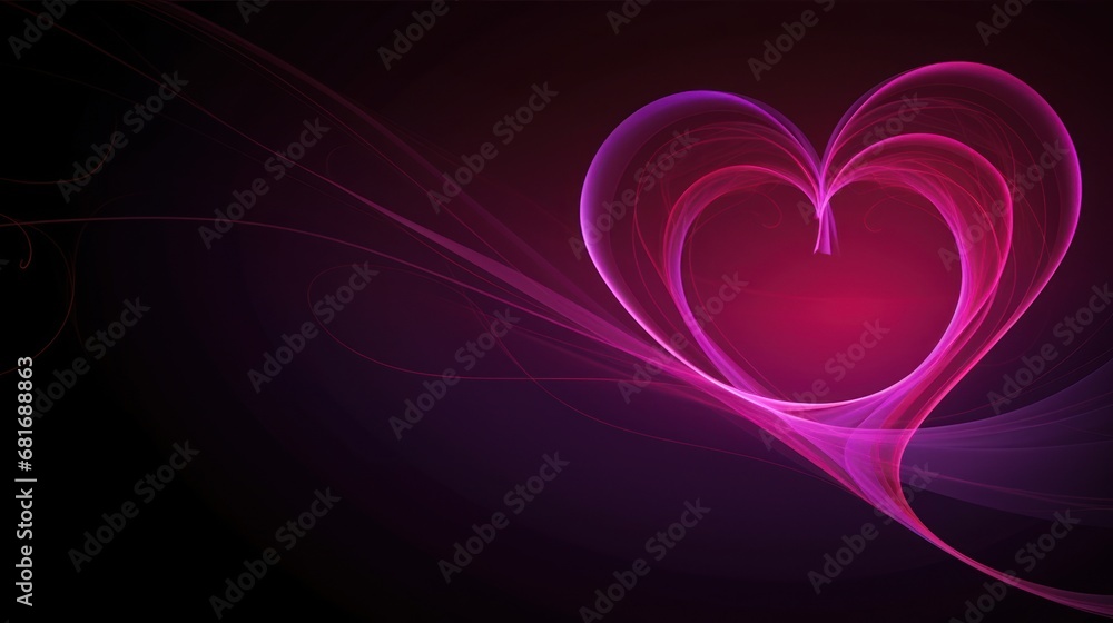 Poster a purple heart on a black background with swirls and lines in the shape of a heart with a red center