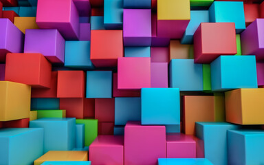 Fototapeta na wymiar Abstract geometric background from multi-colored cubes in 3D rendering style
