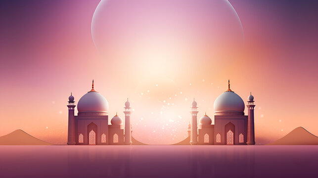 Sacred Night: Mosque in Moonlight.Islamic background with mosque illustration.AI Generative 