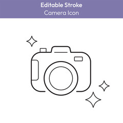 Camera icon with editable stroke. Photography technology, fine art and culture simple pictogram. Lens camera symbol