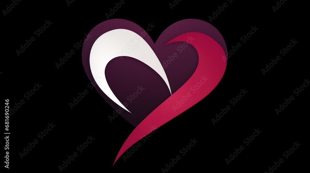 Aufkleber a red and white heart on a black background with a red ribbon in the middle of the heart and a red r