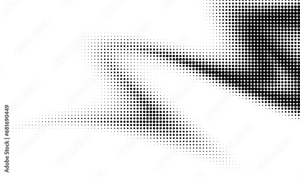 Poster monochrome gradient halftone dots background. vector illustration. big wave