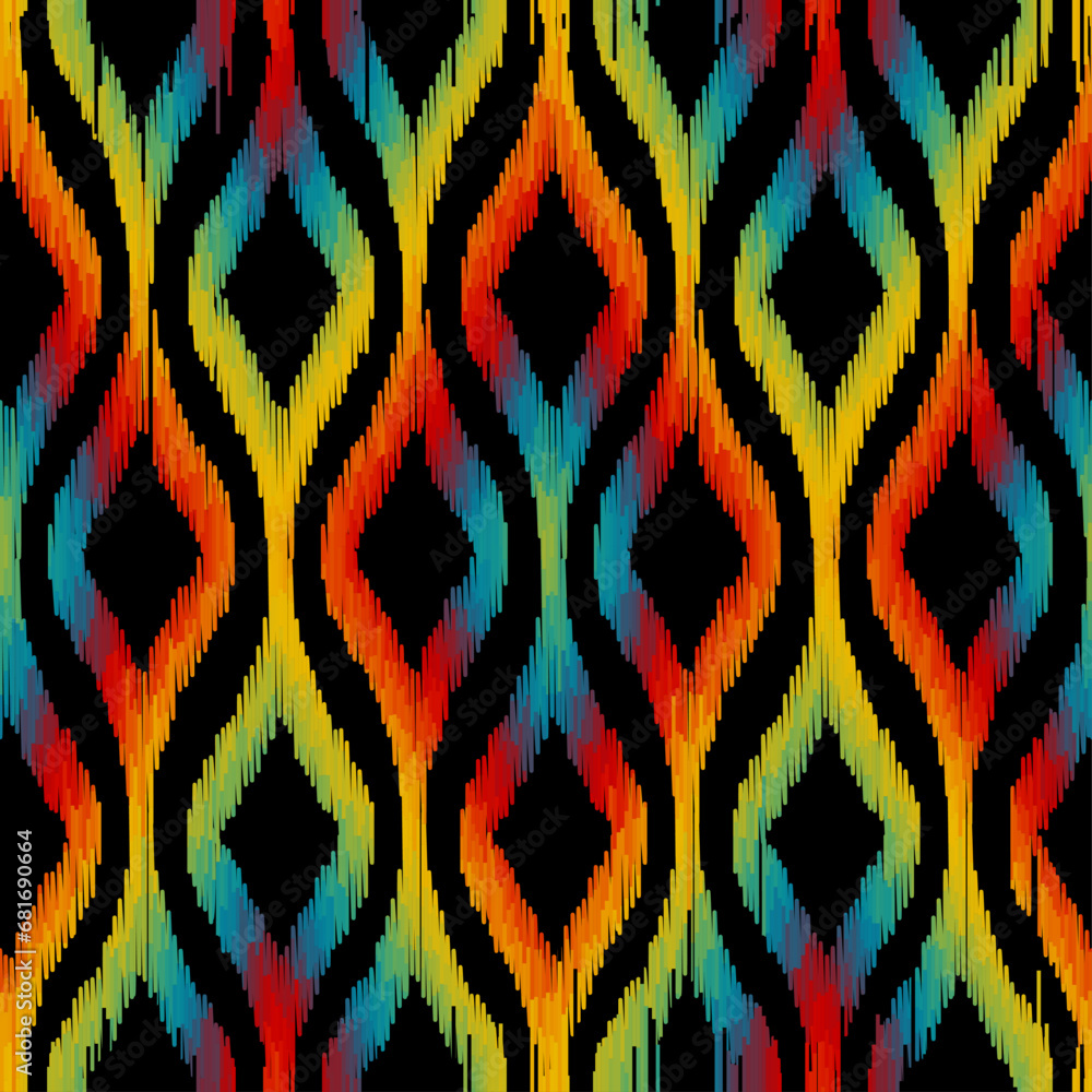 Poster Seamless striped pattern in Aztec style. Folk embroidery.. Aztec ikat style. Seamless vector image. Thin lines