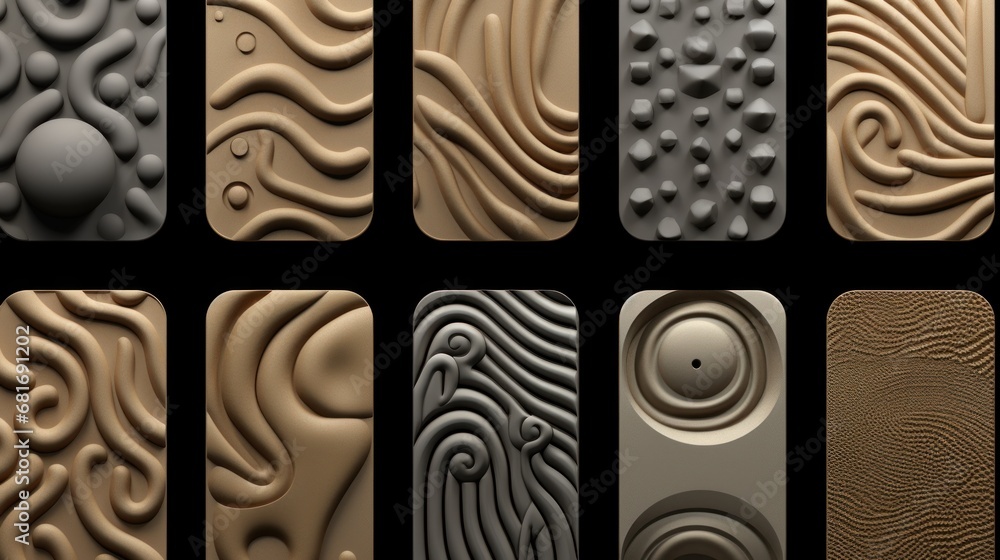 Poster a bunch of different shapes and sizes of a cell phone case with a fingerprint pattern on the front a