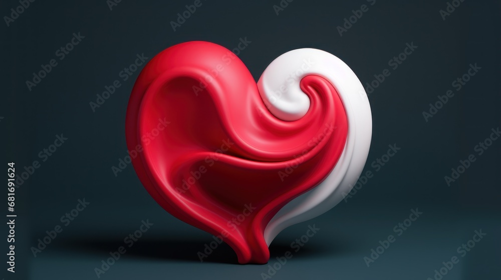 Aufkleber a red and white heart shaped object on a dark background, with a shadow in the middle of the image.