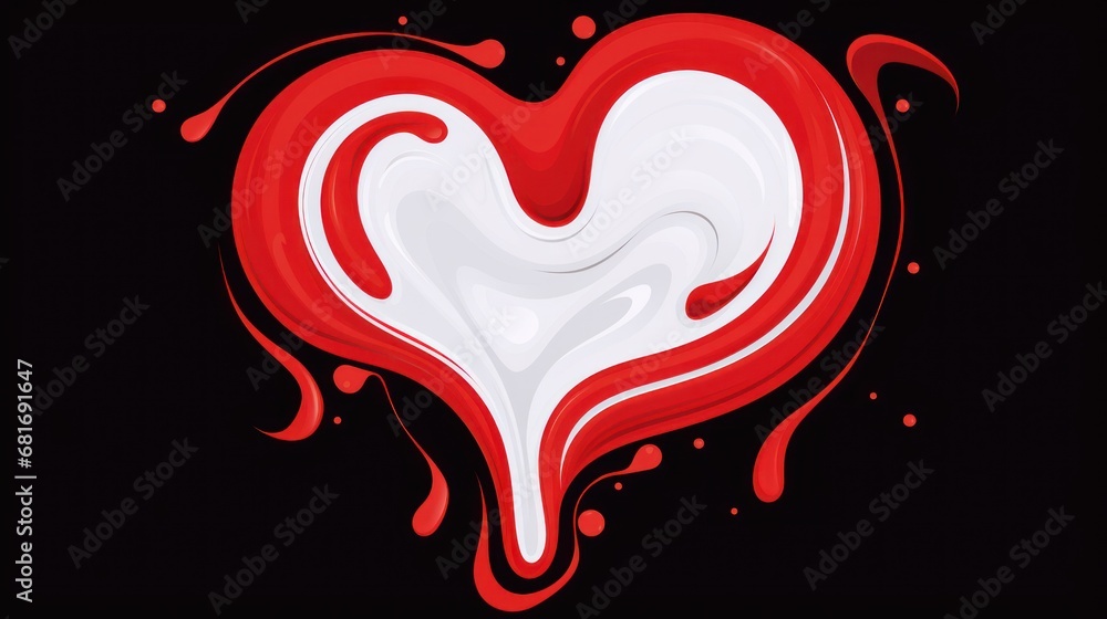 Aufkleber a red and white heart shaped object on a black background with a drop of liquid coming out of the he