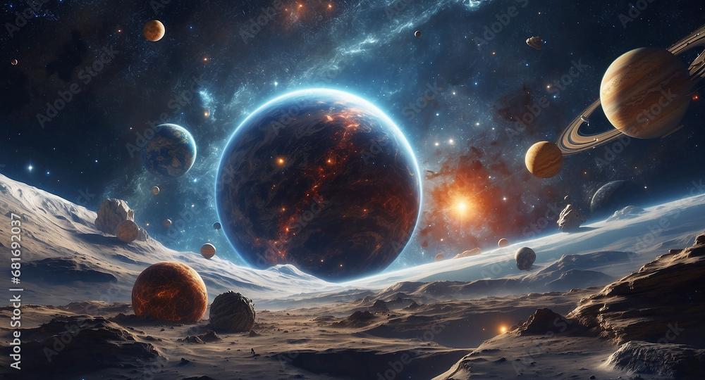 Poster get lost in the wonders of the universe with this creative prompt, featuring a range of styles and v