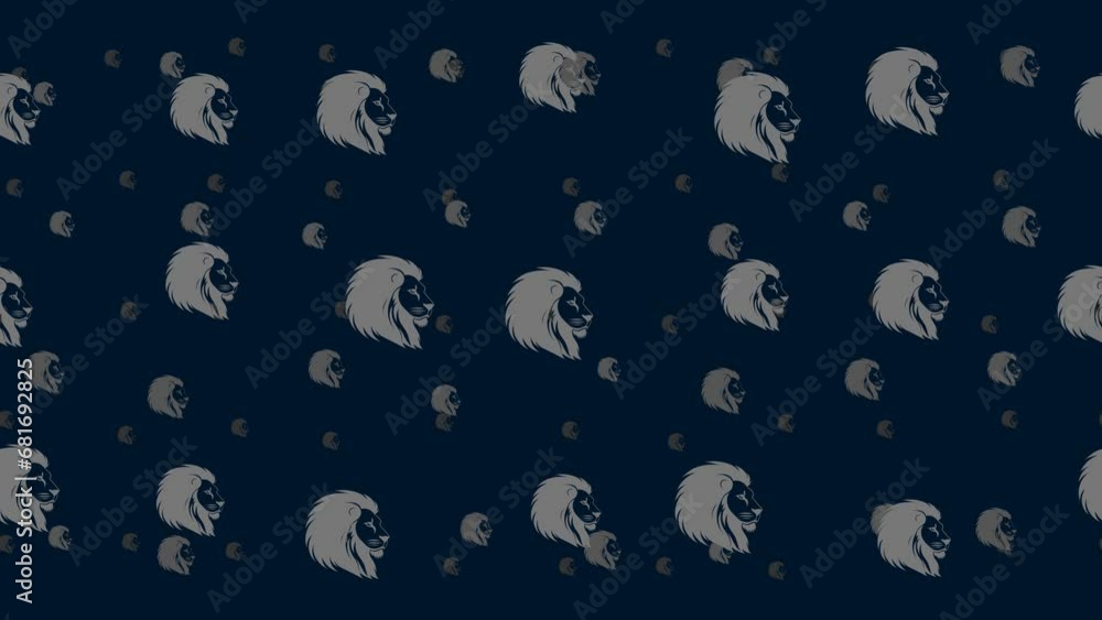 Poster lion head icons float horizontally from left to right. parallax fly effect. floating symbols are loc