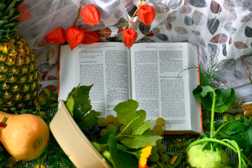 Decoration for the harvest festival with Fruits, vegetables, etc.