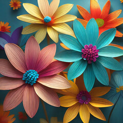 Colorful 3D flowers made of bright gum petals.colorful vector,3d background in pop art style