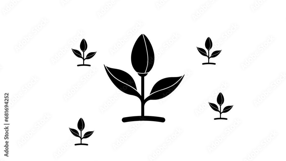Poster zoom in and out animation the sprout symbol. large black symbol in the center and four small symbols