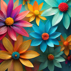 Colorful 3D flowers made of bright gum petals.colorful vector,3d background in pop art style
