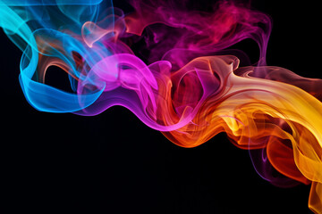 Fototapeta premium Creative Vibrant Smoke Swirls in Blue, Pink, and Yellow Hues Against a black background. Ai generated