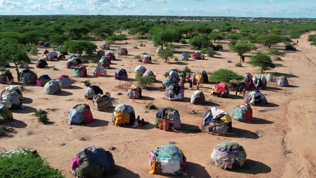 Aerial view of displaced poor people houses in Africa