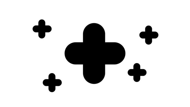 Zoom in and out animation the quatrefoil symbol. Large black symbol in the center and four small symbols around. Seamless looped 4k animation on white background