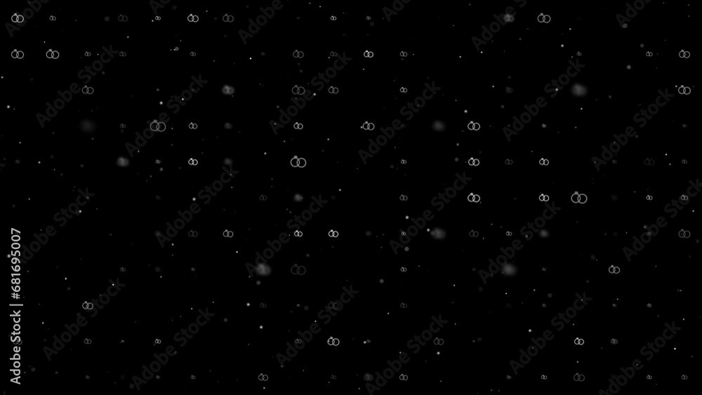 Poster template animation of evenly spaced wedding rings symbols of different sizes and opacity. animation 