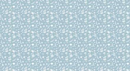 Vector illustration of a vintage seamless floral pattern with cute flower and leaf. Illustration  isolated on green background.