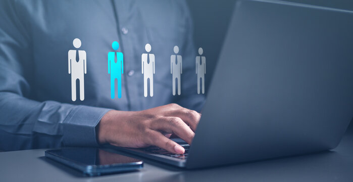 management, resource, employee, team, human, relationship, strategy, organization, connection, leadership. typing keyboard and sorting personal hud show it. human management with technology solution.