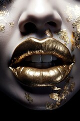 A playful image of a woman's lips coated in metallic lipstick