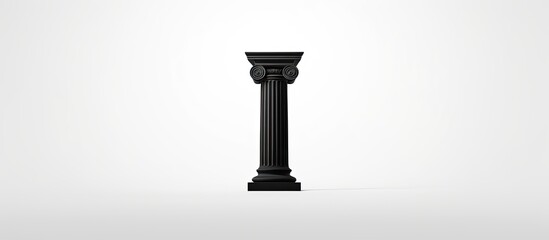 The black iconic silhouette of an ancient pillar, constructed with white marble, stands isolated on...