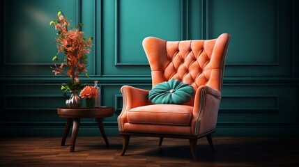 Colorful Armchair modern luxury style in empty wall living room interior design
