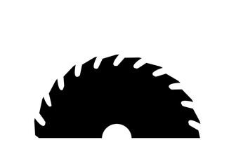 Cartoon circular blades icon or symbol. Drawing half logo. Circular saw blade for woodworking machine, sawing machine. Electric saw, circle. Vector