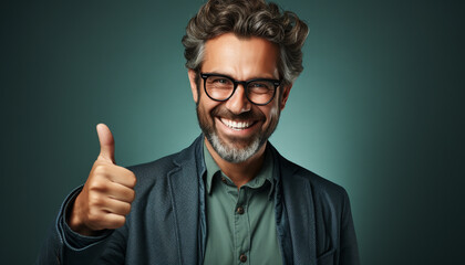 Obraz premium A confident businessman with a beard, smiling and looking at the camera generated by AI