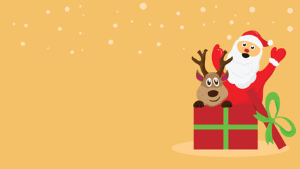 Santa and cute reindeer in a gift box background, christmas background, copy space, editable