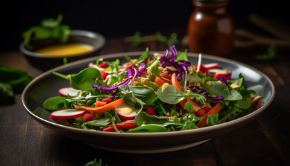 Healthy gourmet vegetarian appetizer Fresh organic tomato salad with arugula generated by AI