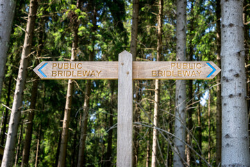 Public bridleway wooden sign post