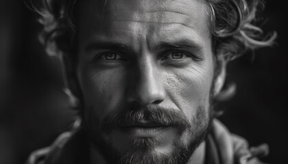 Obraz premium Handsome man with brown hair exudes confidence in close up portrait generated by AI