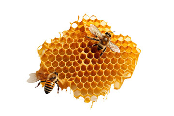 honeycomb and bees isolated on transparent background - Generative AI