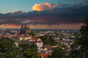 View of the city of Brno in the Czech Republic in Europe from the Špilberk viewpoint. The dominant...