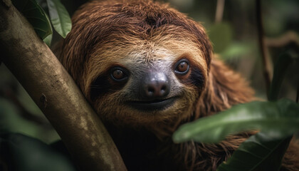 Fototapeta premium Furry lemurs sit on branches, looking cute in nature generated by AI