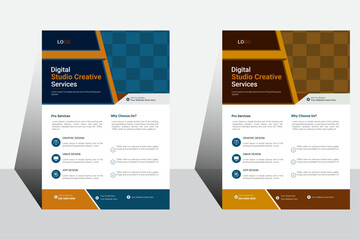 Corporate business flyer template design set with blue,orange,yellow color.